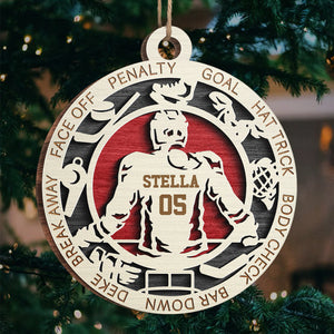Série Sport Hockey - Ornement personnalisé sportif - Forme ronde en bois - Cadeau de Noël pour les amateurs de sport et les joueurs