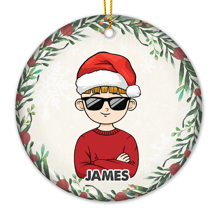 Joyeux Noël en famille - Décoration de Noël personnalisée en céramique ronde - Cadeau de Noël pour les membres de la famille