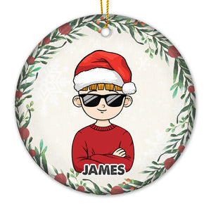 Joyeux Noël en famille - Décoration de Noël personnalisée en céramique ronde - Cadeau de Noël pour les membres de la famille
