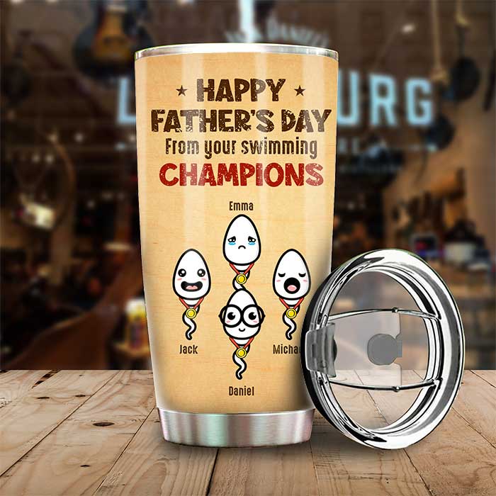 De la part de vos champions de natation Bonne fête des pères - Cadeau pour papa, cadeau pour la fête des pères - Gobelet personnalisé