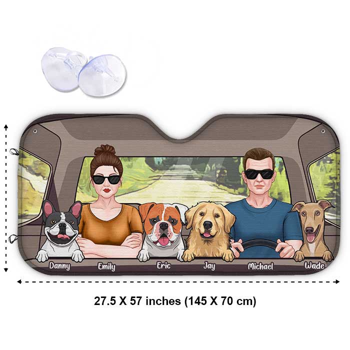 Couple conduisant avec un chien - Pare-soleil de voiture personnalisé - Cadeau pour couple, mari et femme