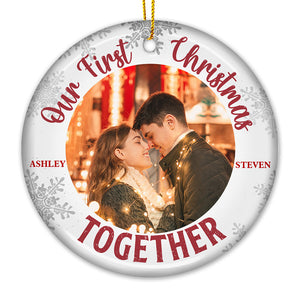 Notre premier Noël ensemble - Décoration de Noël personnalisée en céramique ronde avec photo - Télécharger une image, cadeau pour couple, mari et femme, anniversaire, fiançailles, mariage, cadeau de mariage, cadeau de Noël
