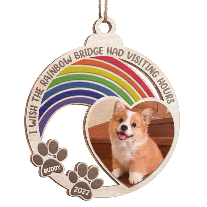 J'aimerais que le pont arc-en-ciel ait des heures de visite - Décoration de Noël personnalisée en bois de forme ronde - Télécharger une image, un cadeau commémoratif, un cadeau de condoléances, un cadeau de Noël