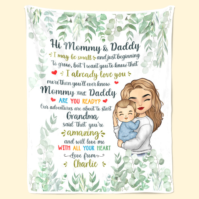Nos aventures sont sur le point de commencer - Couverture personnalisée pour bébé - Cadeau de fête prénatale, cadeau pour la première maman