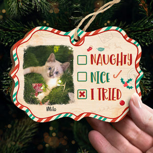 Vilain, gentil, j'ai essayé - Décoration de Noël personnalisée en bois avec photo en forme de Benelux - Télécharger une image, cadeau pour les amoureux des animaux, cadeau de Noël