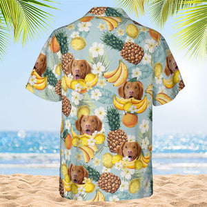 Motif fruits tropicaux - T-shirt hawaïen unisexe personnalisé pour chien et chat - Télécharger une image, visage de chien ou de chat - Cadeau vacances d'été, cadeau pour propriétaires d'animaux et amoureux des animaux