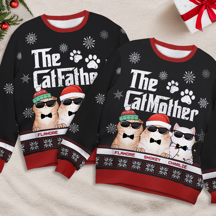 Le Père Chat, la Mère Chat et les Chats Cool - Sweat-shirt personnalisé et moche pour chat - Pull en laine unisexe - Cadeau de Noël pour les propriétaires et les amoureux des animaux