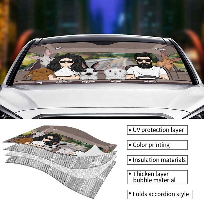Voyager avec des lapins - Pare-soleil de voiture personnalisé - Cadeau pour couple, mari et femme