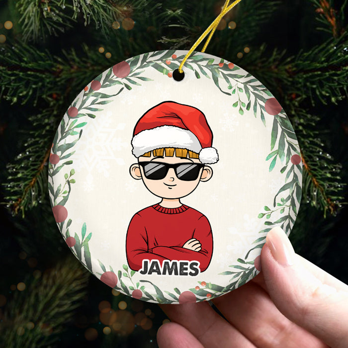 Joyeux Noël en famille - Décoration de Noël personnalisée en céramique ronde - Cadeau de Noël pour les membres de la famille