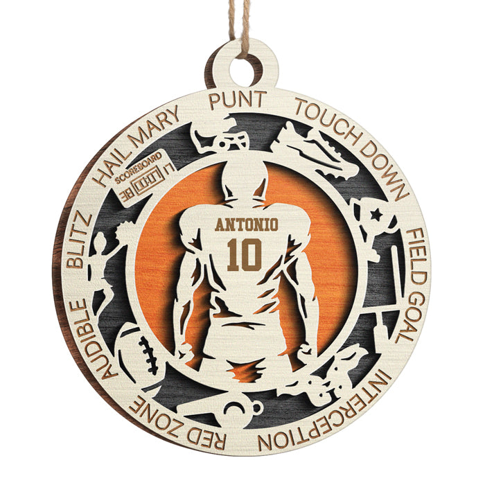 Série Sport Football Américain - Ornement Personnalisé Sportif - Forme Ronde en Bois - Cadeau de Noël pour Amateurs de Sport et Joueurs