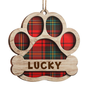 Motifs à carreaux de buffle rouge, bleu, jaune et vert - Décoration de Noël en bois personnalisée en forme de patte - Cadeau pour les amoureux des chiens, les amoureux des animaux, cadeau de Noël