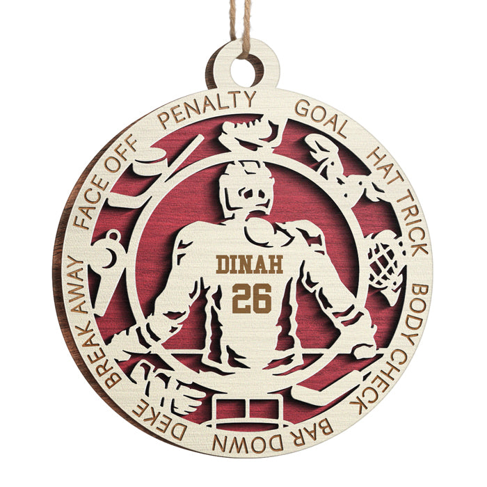 Série Sport Hockey - Ornement personnalisé sportif - Forme ronde en bois - Cadeau de Noël pour les amateurs de sport et les joueurs