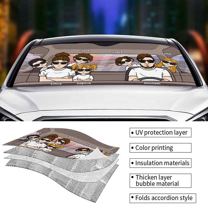 Joyeux voyage en famille - Pare-soleil de voiture personnalisé - Cadeau pour couple, mari et femme