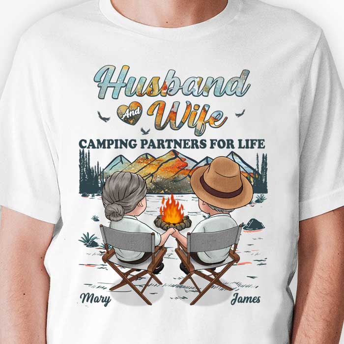 Partenaires de camping pour la vie - T-shirt unisexe personnalisé, sweat à capuche, sweat-shirt - Cadeau pour couple, mari et femme, anniversaire, fiançailles, mariage, mariage, cadeau de camping