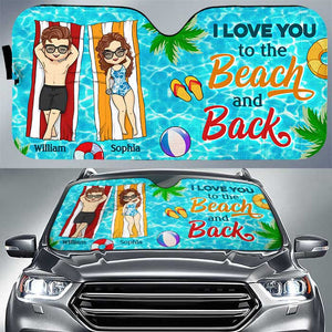 Je t'aime jusqu'à la plage et retour - Cadeau pour couple, mari et femme - Pare-soleil automatique personnalisé