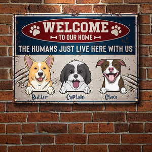 Welcome To Our Home Warning Style - Funny Personalized Dog Metal Sign.