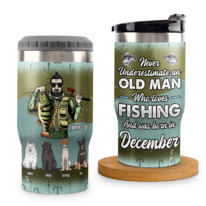Un vieil homme qui aime la pêche - Glacière personnalisée - Cadeau pour papa pêcheur, cadeau pour amoureux des animaux