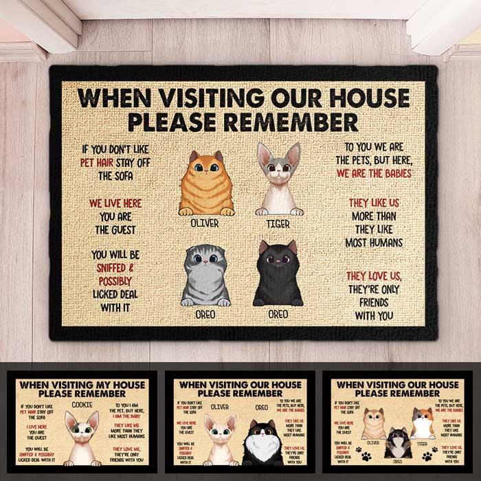 Pets' Rules When Visiting Our House - Cats And Dogs Personalized Decorative Mat.