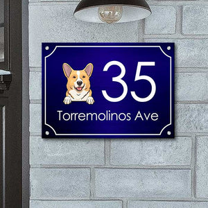 Dog Peeking House Number - Personalized Metal Sign.