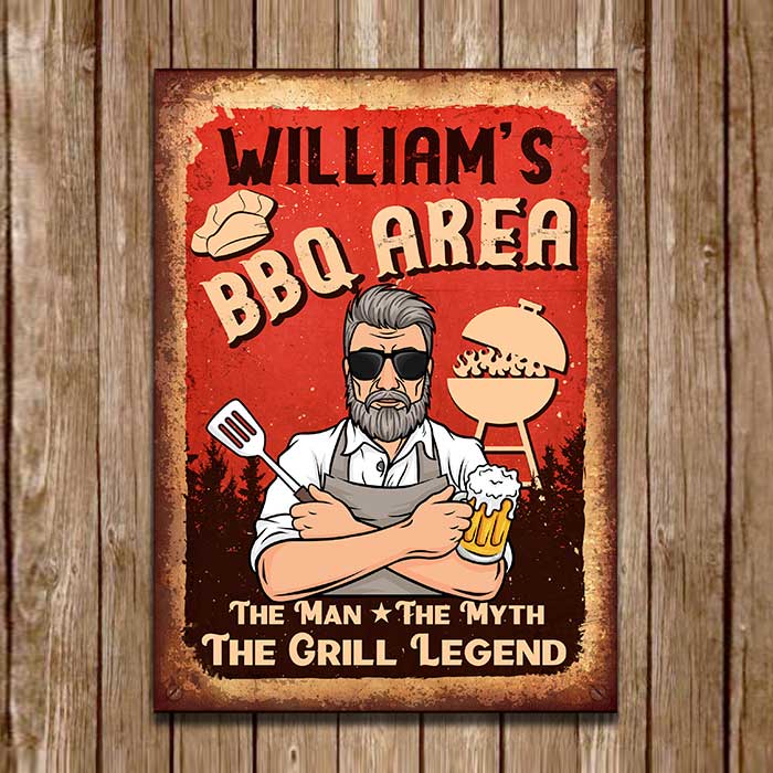 BBQ Area - The Grill Legend - Personalized Metal Sign.