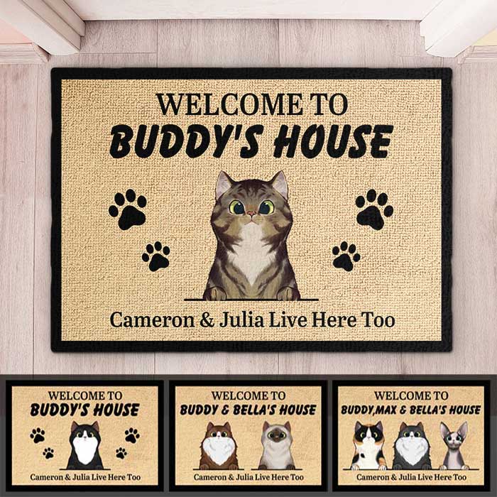 Personalized Welcome to Cat's House - Funny Personalized Cat Decorative Mat.