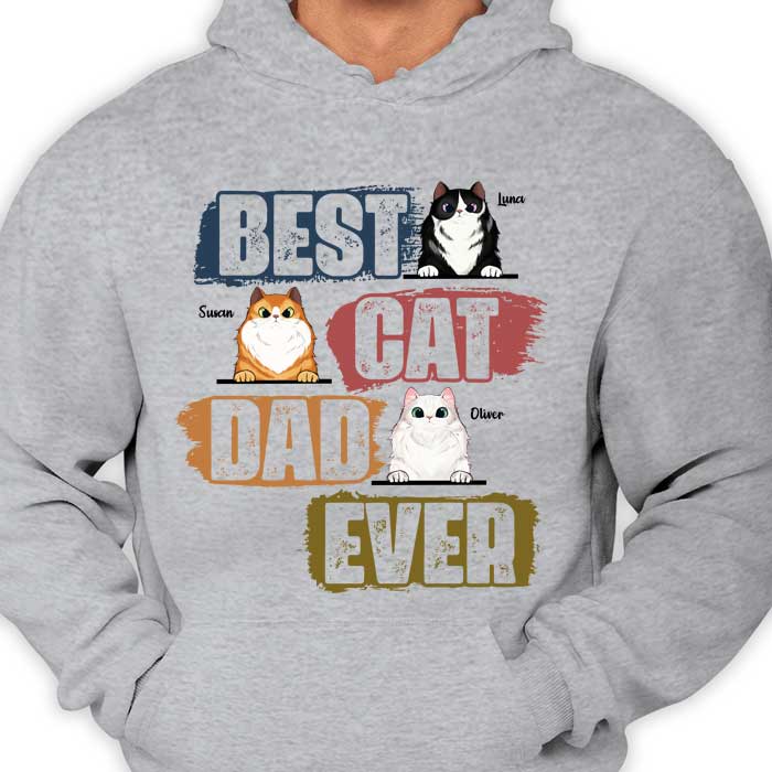 Meilleur papa chat du monde - T-shirt et sweat à capuche unisexe personnalisé - Cadeau pour papa