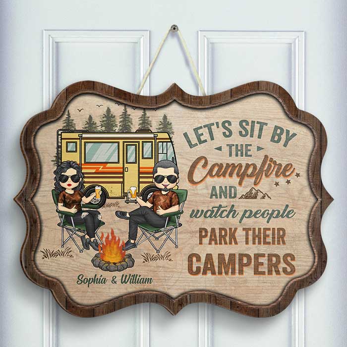 Camping Partners For Life - Husband & Wife - Gift For Camping Couples, Personalized Shaped Door Sign.