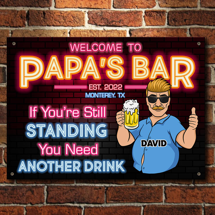 Bienvenue au bar de papa - Cadeau pour papa, grand-père - Plaque en métal personnalisée