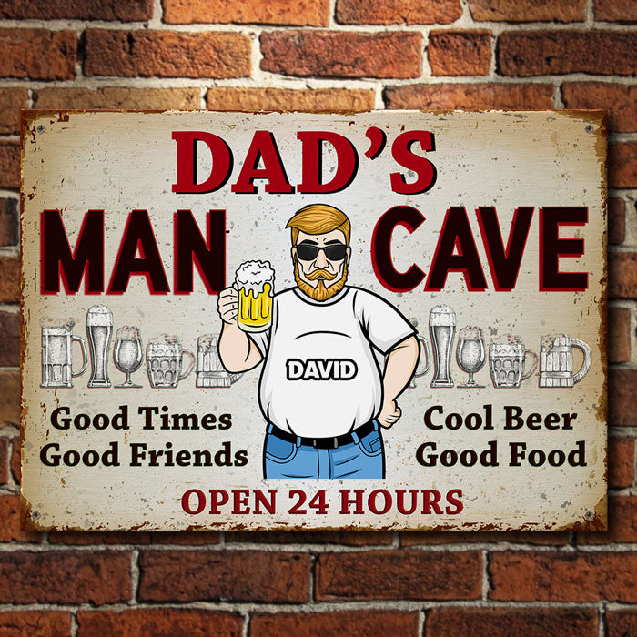 La caverne de papa, bons moments, bons amis - Cadeau pour papa, grand-père - Plaque en métal personnalisée