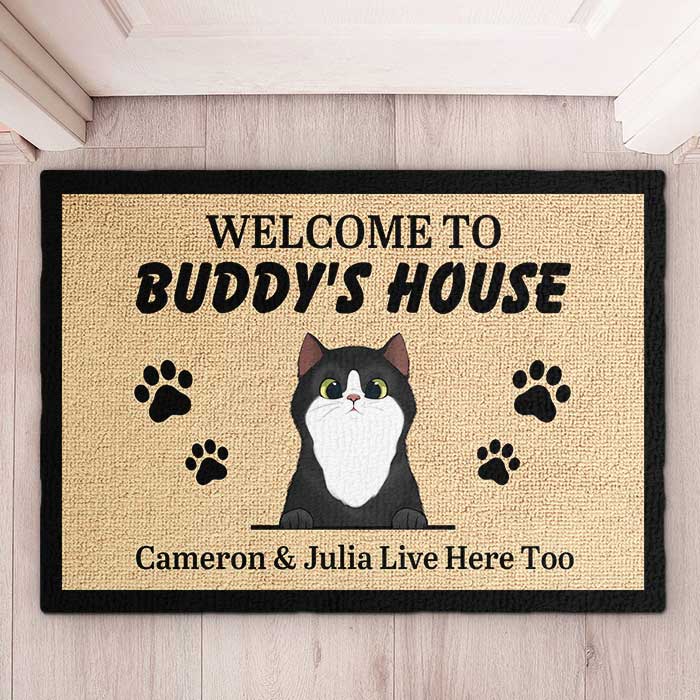 Personalized Welcome to Cat's House - Funny Personalized Cat Decorative Mat.