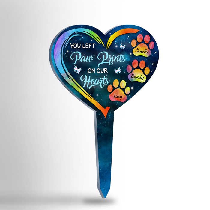 You Left Paw Prints On Our Hearts Color - Personalized Custom Acrylic Garden Stake.