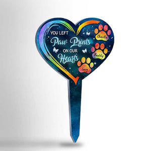 You Left Paw Prints On Our Hearts Color - Personalized Custom Acrylic Garden Stake.