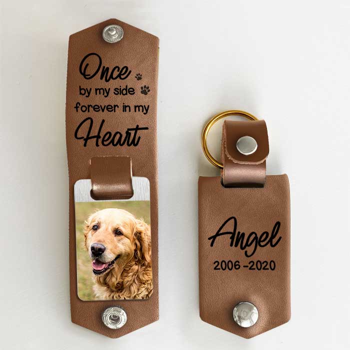 Une fois à mes côtés - Porte-clés personnalisé en cuir PU - Télécharger une image, cadeau commémoratif, cadeau de condoléances