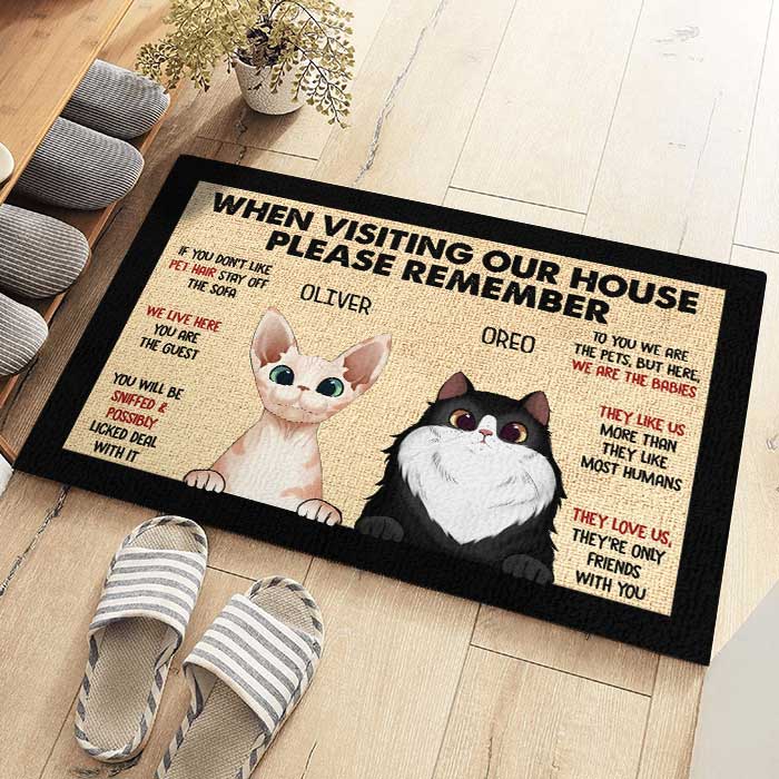 Pets' Rules When Visiting Our House - Cats And Dogs Personalized Decorative Mat.