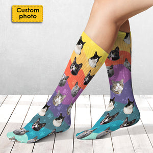 Colorful Wavy - Upload Image, Gift For Pet Lovers - Personalized Socks.
