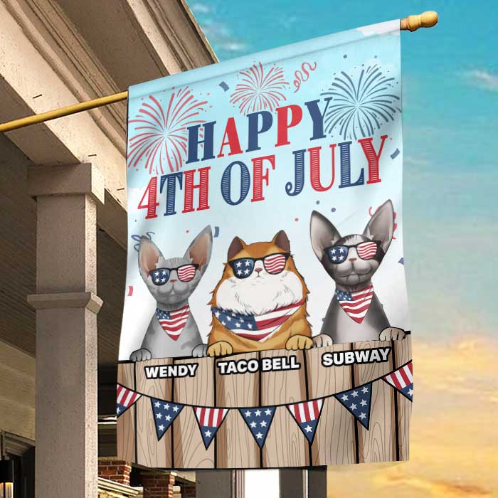 Happy 4th Of July, Welcome To Our Cat Home - 4th Of July Decoration - Personalized Flag.