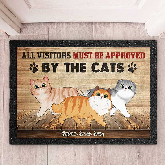 Les visiteurs doivent être approuvés par les chats - Tapis décoratif personnalisé - Cadeau pour les amoureux des animaux