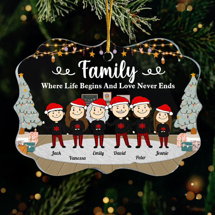 Famille où la vie commence et où l'amour ne finit jamais - Décoration de Noël personnalisée en acrylique en forme de Benelux - Cadeau pour la famille, cadeau de Noël