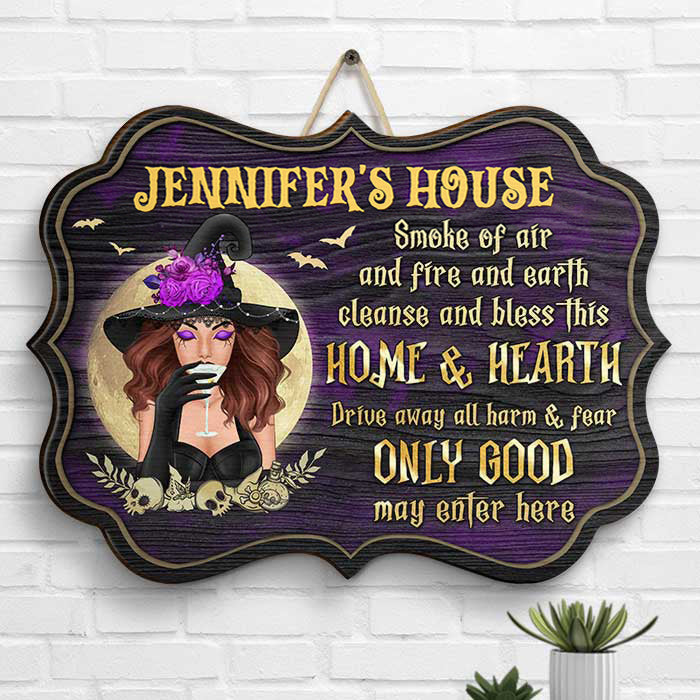 Drive Away All Harm & Fear, Only Good May Enter Here - Personalized Witch Shaped Wood Sign - Gift For Witches, Gift For Yourself, Halloween Gift