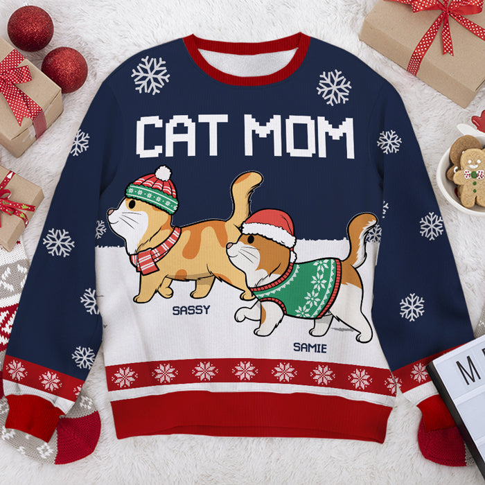 Meowy Catmas Human Servant - Sweat-shirt de Noël unisexe personnalisé et moche, en laine, imprimé intégral - Cadeau pour les amoureux des chats, des animaux, de Noël
