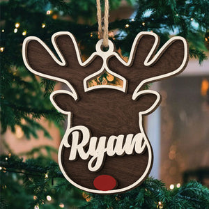 Décoration de Noël personnalisée en bois à 2 couches en forme de visage de renne - Cadeau de Noël