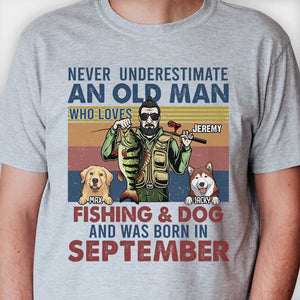 Un vieil homme aime la pêche et les chiens - T-shirt unisexe personnalisé, sweat à capuche - Cadeau pour papa ou grand-père pêcheur