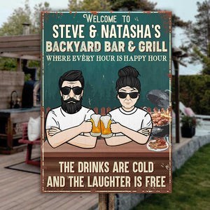 Bienvenue dans notre bar-grill où chaque heure est un happy hour - Cadeau pour couples, mari et femme, panneau en métal personnalisé