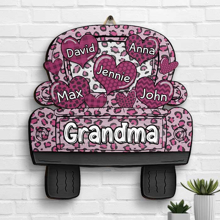 Grandma Truck Loading Heart - Gift For Mom, Grandma - Personalized Shaped Wood Sign.