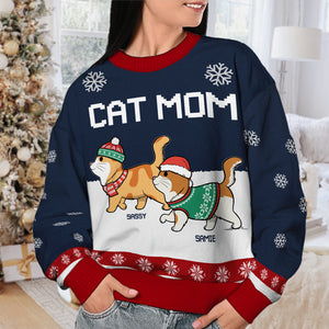 Meowy Catmas Human Servant - Sweat-shirt de Noël unisexe personnalisé et moche, en laine, imprimé intégral - Cadeau pour les amoureux des chats, des animaux, de Noël