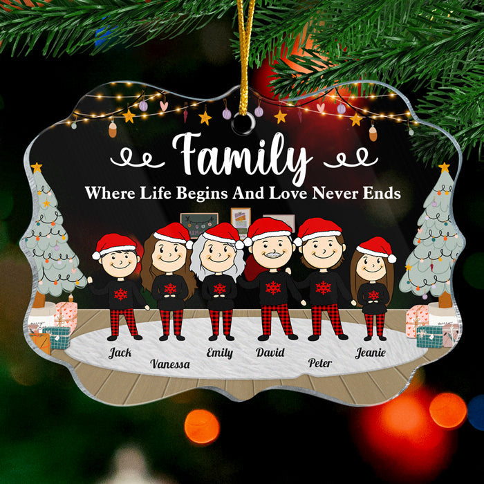 Famille où la vie commence et où l'amour ne finit jamais - Décoration de Noël personnalisée en acrylique en forme de Benelux - Cadeau pour la famille, cadeau de Noël