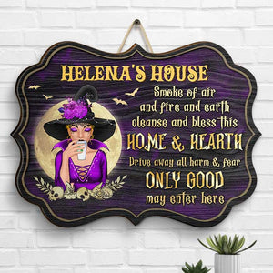 Drive Away All Harm & Fear, Only Good May Enter Here - Personalized Witch Shaped Wood Sign - Gift For Witches, Gift For Yourself, Halloween Gift