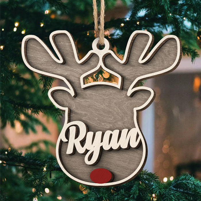 Décoration de Noël personnalisée en bois à 2 couches en forme de visage de renne - Cadeau de Noël