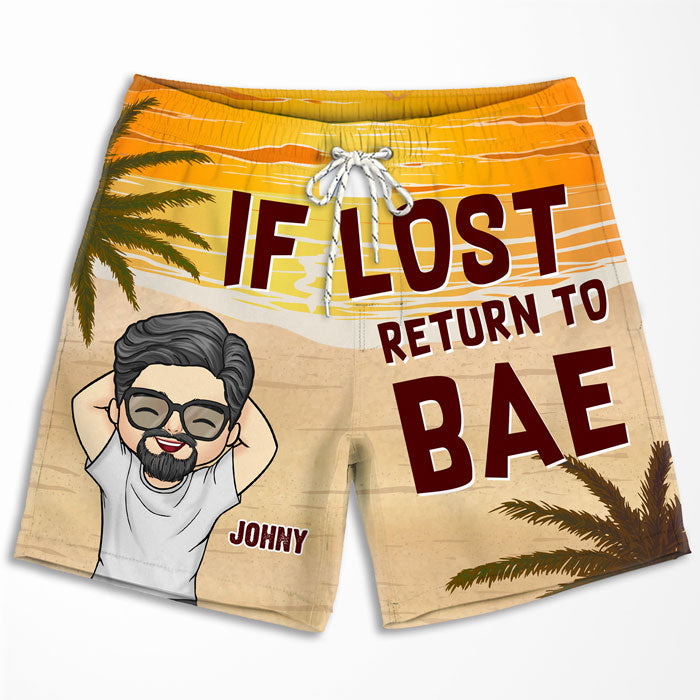 Short de plage hawaïen tropical personnalisé Aloha pour couple - Cadeaux de vacances et de voyage d'été personnalisés pour mari et femme, lui et elle - En cas de perte, retournez voir votre chéri