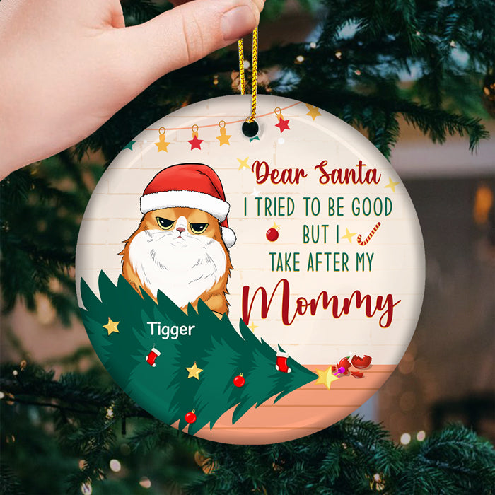 Cher Père Noël, nous avons essayé, nous sommes gentils et coquins ! Décoration personnalisée pour chien et chat, forme ronde en céramique. Téléchargez une image. Cadeau de Noël pour les propriétaires et les amoureux des animaux.